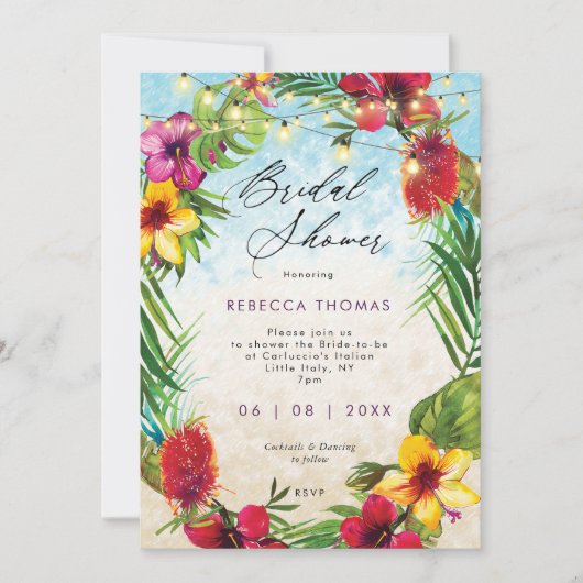 plage tropicale feuille nuptiale invitation (Devant)