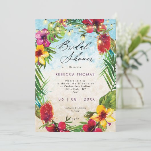 plage tropicale feuille nuptiale invitation (Debout devant)