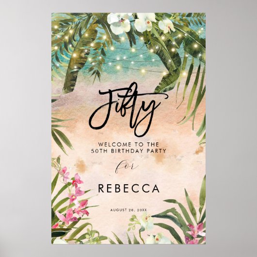plage tropicale florales cinquante affiche de bien (Devant)