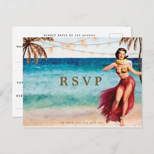 plage tropicale hula mariage rsvp carte postale (Devant / Derrière)
