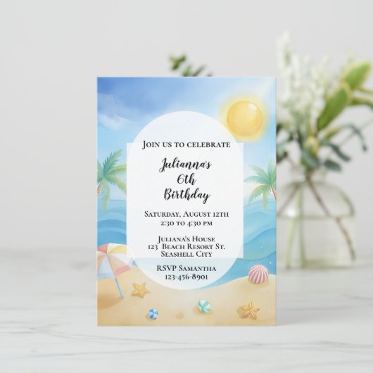 Plage tropicale Invitation d'anniversaire (Debout devant)