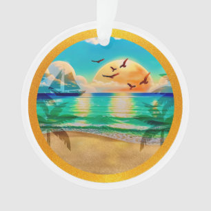 Plage Tropicale Moderne Palmiers Coucher de Soleil
