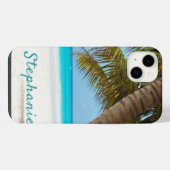 Plage tropicale Monogram Palm Tree Turquoise Cool (Verso Horizontal)