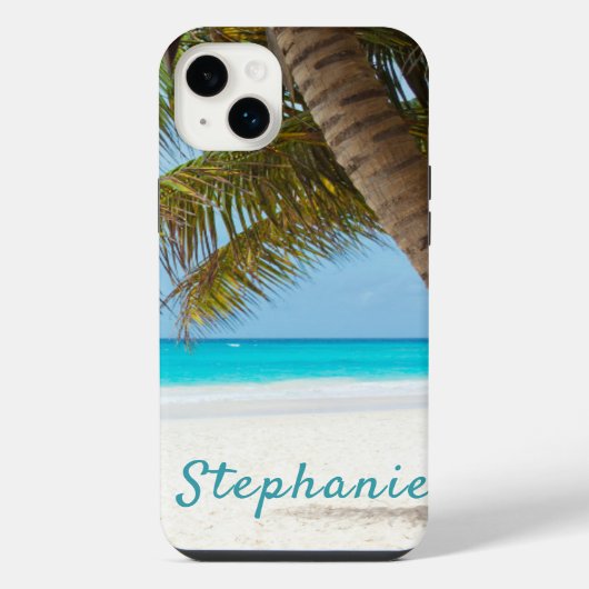 Plage tropicale Monogram Palm Tree Turquoise Cool (Verso)