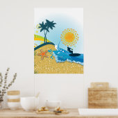 Plage tropicale, océan avec affiche de surfer (Cuisine)