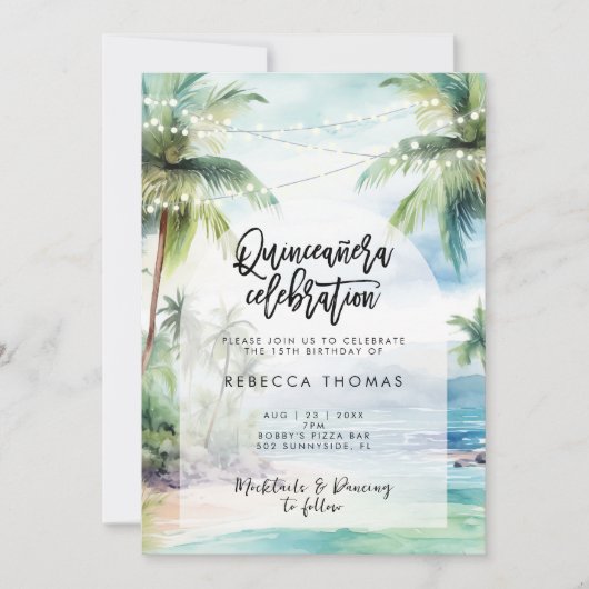 plage tropicale océan Quinceanera invitation (Devant)