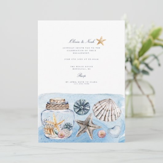 Plage tropicale Ocean Shell Invitation Fiançailles (Debout devant)