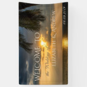 Plage tropicale, Palm, Coucher de soleil, Bannière (Vertical)