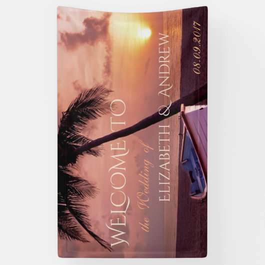 Plage tropicale, Palm, Coucher du soleil, Bannière (Vertical)