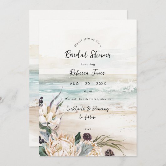 plage tropicale protéa nuptiale invitation (Devant / Derrière)