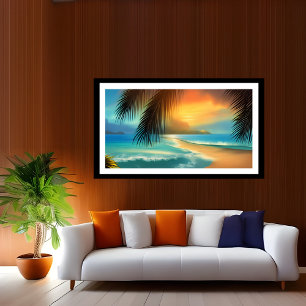 Plage tropicale sable océan palmiers Affiche