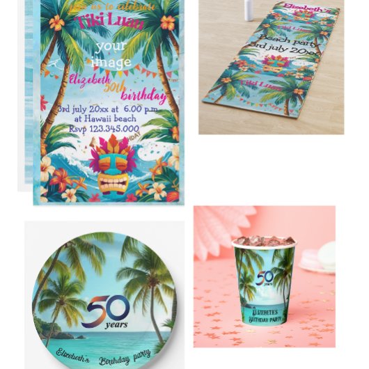 plage tropicale tiki luau personnalisée Invitation