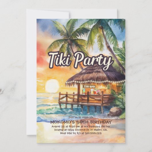 Plage tropicale Tiki Party Invitation d'anniversai (Devant)
