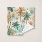 PLAGE TROPICALE VERTE ET BRUNE AVEC PALMIERS (Gant de toilette)