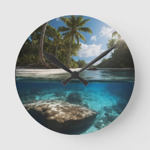 Plage tropicale Vue sur l'océan Horloge ronde au-