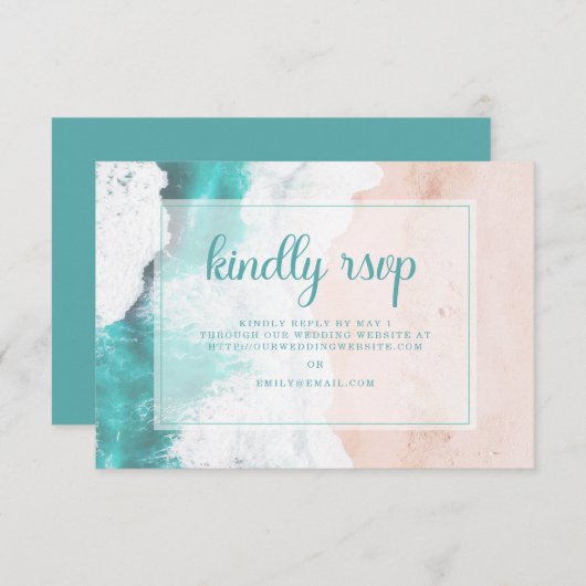 Plage Turquoise Ocean Coastal Wedding RSVP (Devant / Derrière)