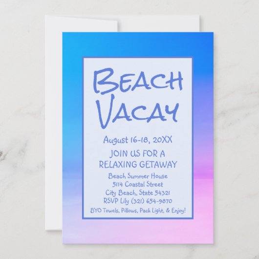 Plage Vacay Getaway Vacation Invitation (Devant)