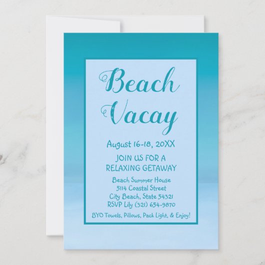Plage Vacay Getaway Vacation Invitation (Devant)