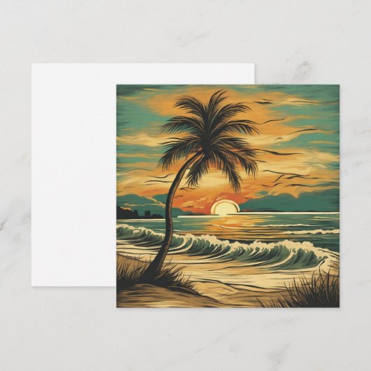 Plage vintage - 1 carte (Devant / Derrière)