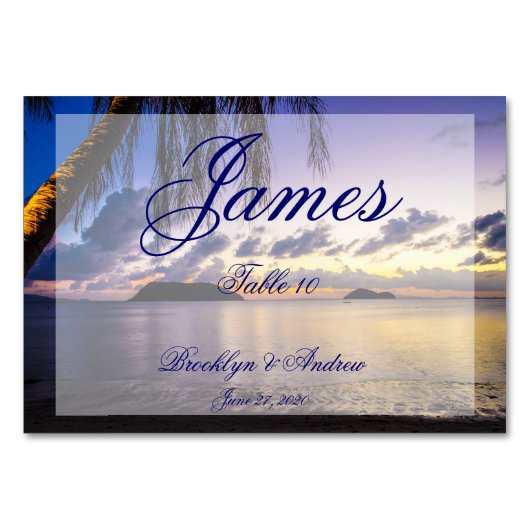 Plage violet Mariage Lieu Cartes de table (Dos)