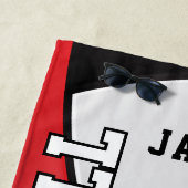 Plage Volley-ball en rouge, blanc et noir serviette de p (En situation)