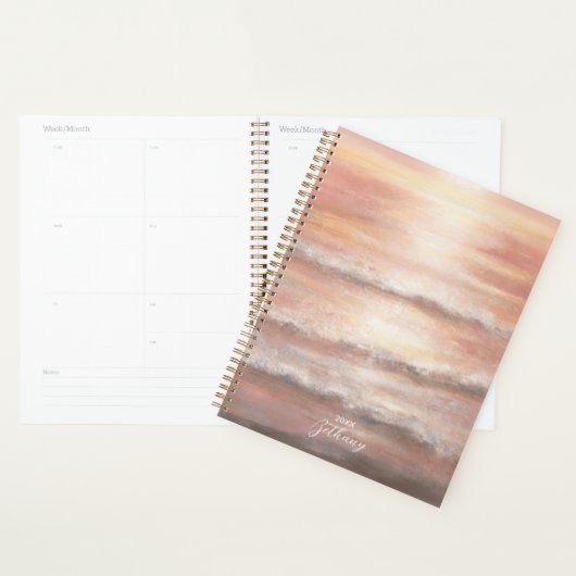 Plage Waves rose Peach Ocean Sunset Aquarelle (Devant avec enveloppe)