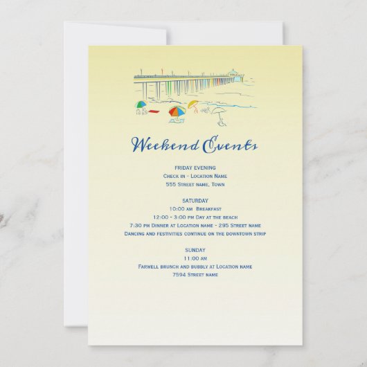Plage Week-end Bachelorette Itinéraire Invitation (Dos)
