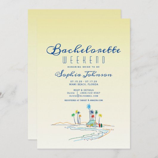 Plage Week-end Bachelorette Itinéraire Invitation (Devant / Derrière)