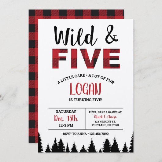 Plaid 5e anniversaire Invitation Wild & Five (Devant / Derrière)