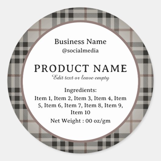 Plaid À damiers Ingrédients modernes Étiquette pro (Devant)