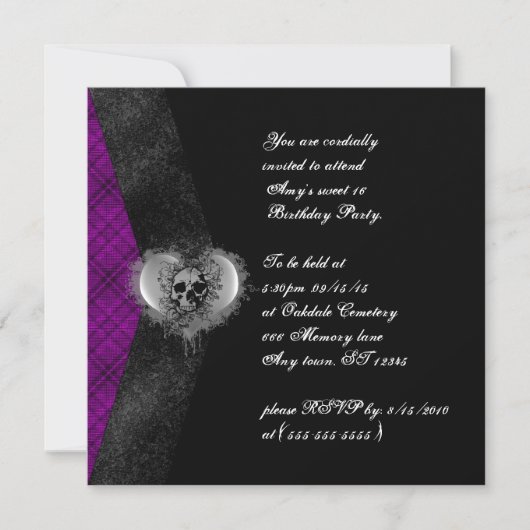 Plaid and Skull Gothic Sweet 16 Invitations d'anni (Devant)
