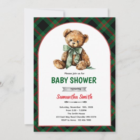 Plaid Bear Baby Shower invitation (Devant)