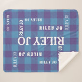 Plaid Blauw Paarse Patroon Rustieke Naam Collage Sherpa Deken (Voorkant (horizontaal))