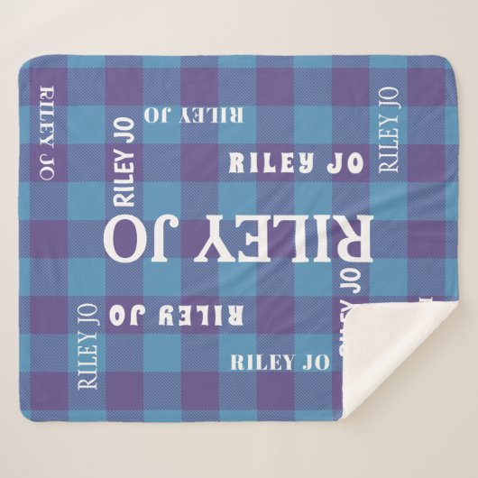 Plaid Blauw Paarse Patroon Rustieke Naam Collage Sherpa Deken (Voorkant (horizontaal))