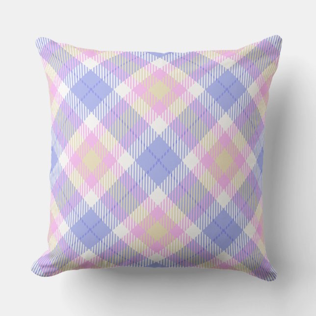 Plaid Blauw Roze Geel Kussen (Voorkant)