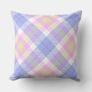 Plaid Blauw Roze Geel Kussen