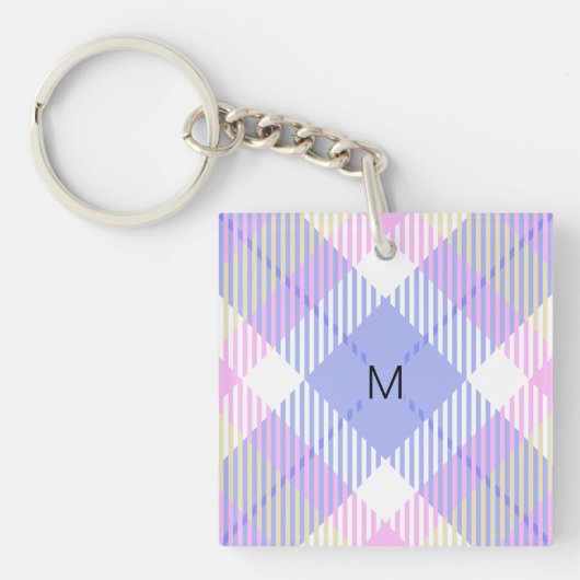 Plaid Blauw Roze Geel Sleutelhanger (Voorkant)