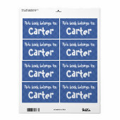 Plaid Bleu "Ce Livre Appartient À" Étiquette (Feuille entière)