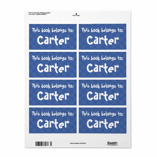 Plaid Bleu "Ce Livre Appartient À" Étiquette (Feuille entière)