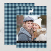 Plaid bleu et bâton blanc | Carte photo de vacance (Devant / Derrière)