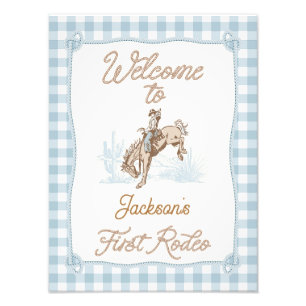 Plaid Blue First Rodeo Welkom Verjaardag Poster
