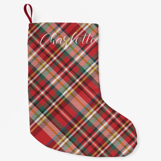 Plaid Boerderij Script Red Check Vakantie Custom Kleine Kerstsok (Voorkant)