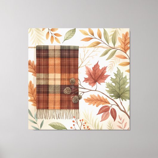 Plaid Botanische Herfst Wall Art Canvas Afdruk (Voorkant)