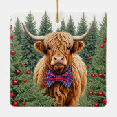 Plaid Bow Cravate Highland Cow Ornement de Noël - (Dos)