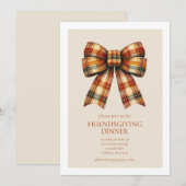 Plaid Bow Friendsgiving Thanksgiving Diner Kaart (Voorkant / Achterkant)
