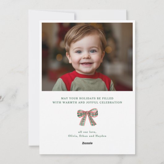 Plaid Bow Greenery Frame Photo Feestdagenkaart (Achterkant)