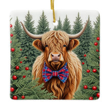 Plaid Bow Stropdas Highland Koe Kerstversiering –
