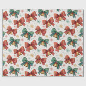 Plaid Bows Bells Retro Kerstmis Cadeaupapier (Vlak)