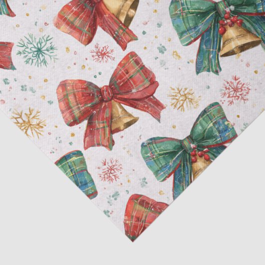 Plaid Bows Bells Retro Kerstmis Tissuepapier (Detail)