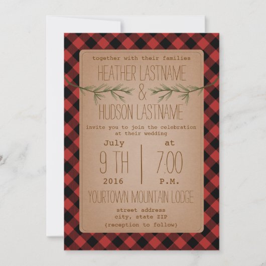 Plaid + Branches À feuillage persistant Invitation (Devant)